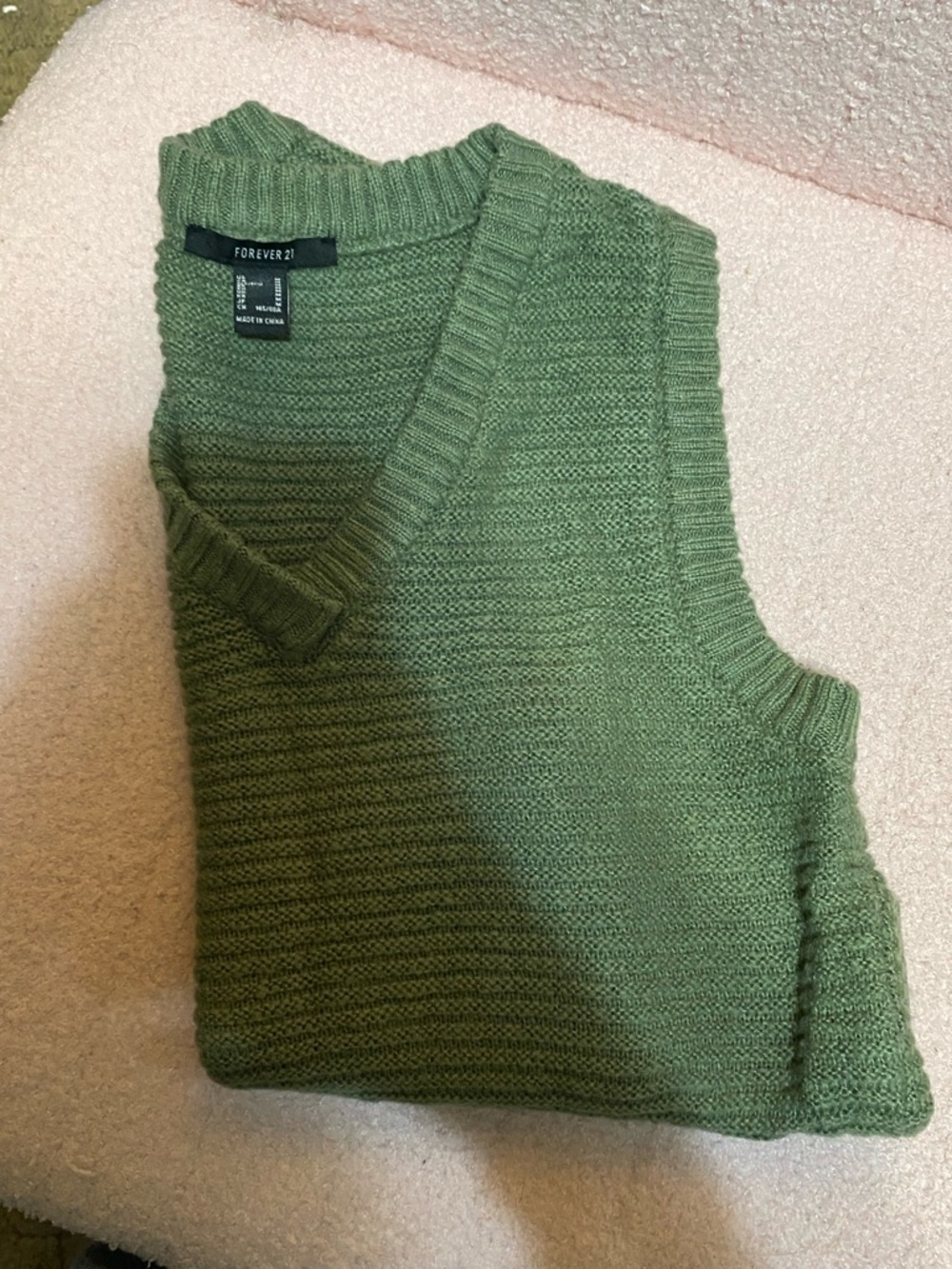 Olive Ribbed Knit V-Neck Sweater Vest